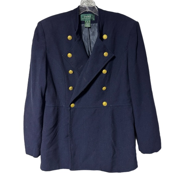 Vintage Lauren Ralph Lauren Women’s Blazer 14 Navy Wool Gold Button Military USA - Picture 2 of 12